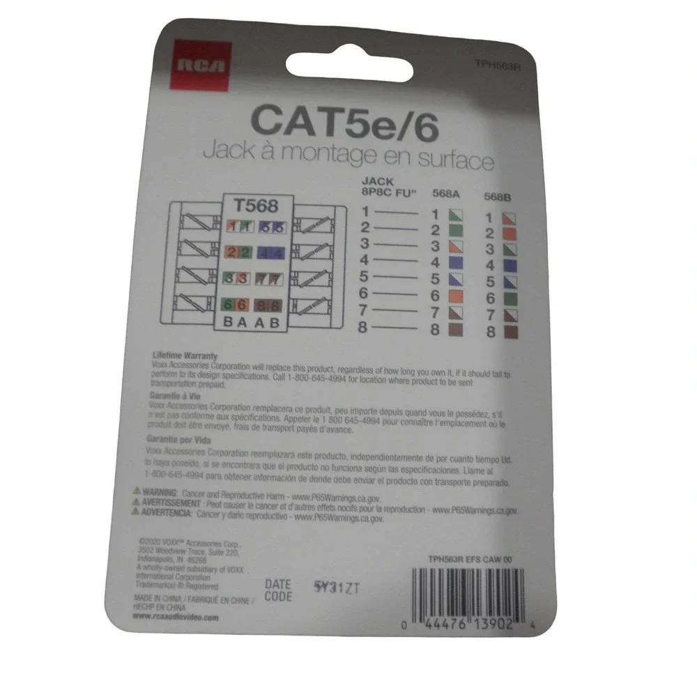 6 x RCA White Surface Mount Jack, Plastic CAT 5E/6 Wall Jack, TPH563R -Free Ship